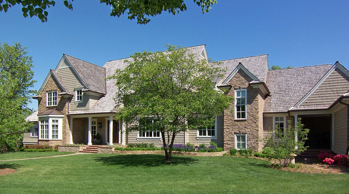 Front Exterior of Shingle Style Home in Lawrence, Kansas, Designed by NSPJ Architects