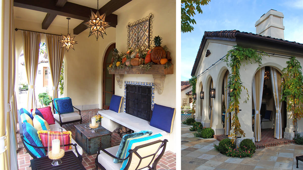 Back Patio and outdoor living room of Spanish Colonial Revival Home Designed by NSPJ Architects in Mission Hills, Kansas