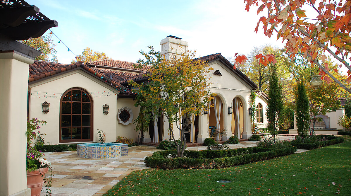 Back Patio of Spanish Colonial Revival Home Designed by NSPJ Architects in Mission Hills, Kansas