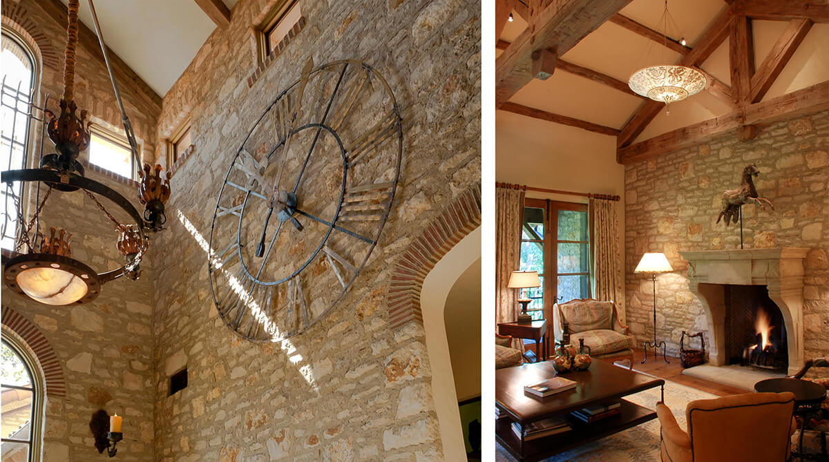 Fireplace in Tuscan Farmhouse Designed by NSPJ Architects