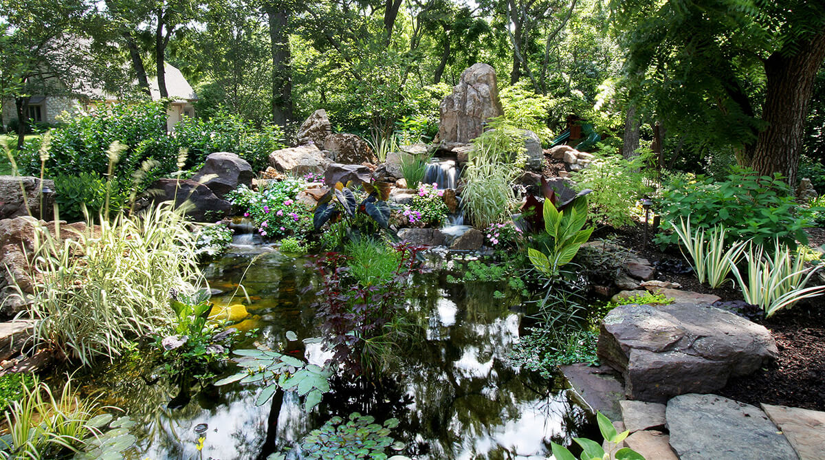 Creek and Native Plantings in Secret Garden in Overland Park, Kansas Designed by NSPJ Architects