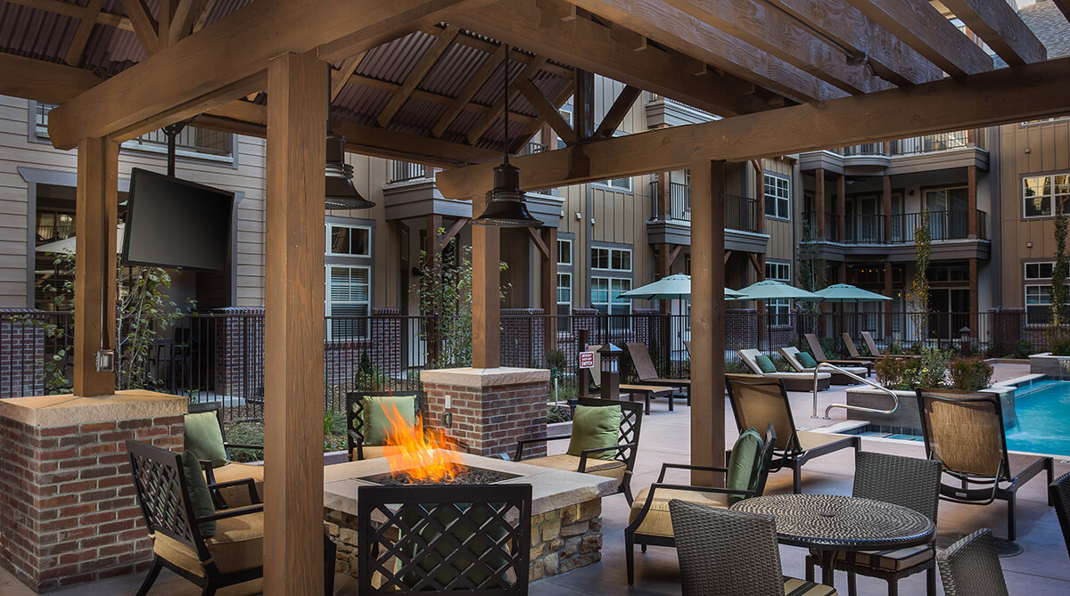 Exterior courtyard at Village at Aspen Place, designed by NSPJ Architects