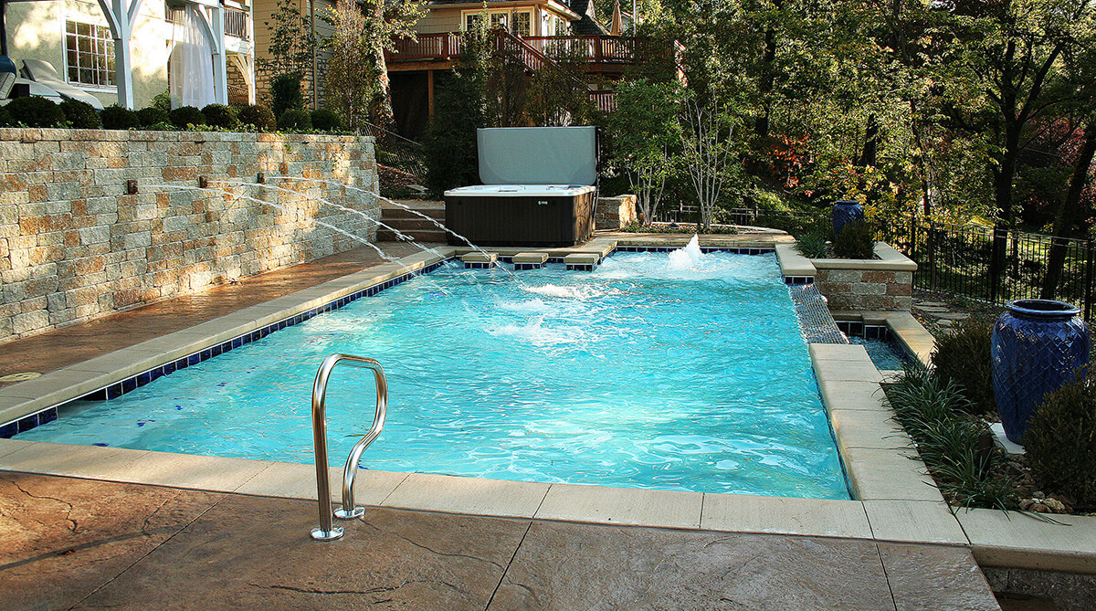 Water Feature in Pool on the Hill in Kansas City, Missouri Designed by NSPJ Architects