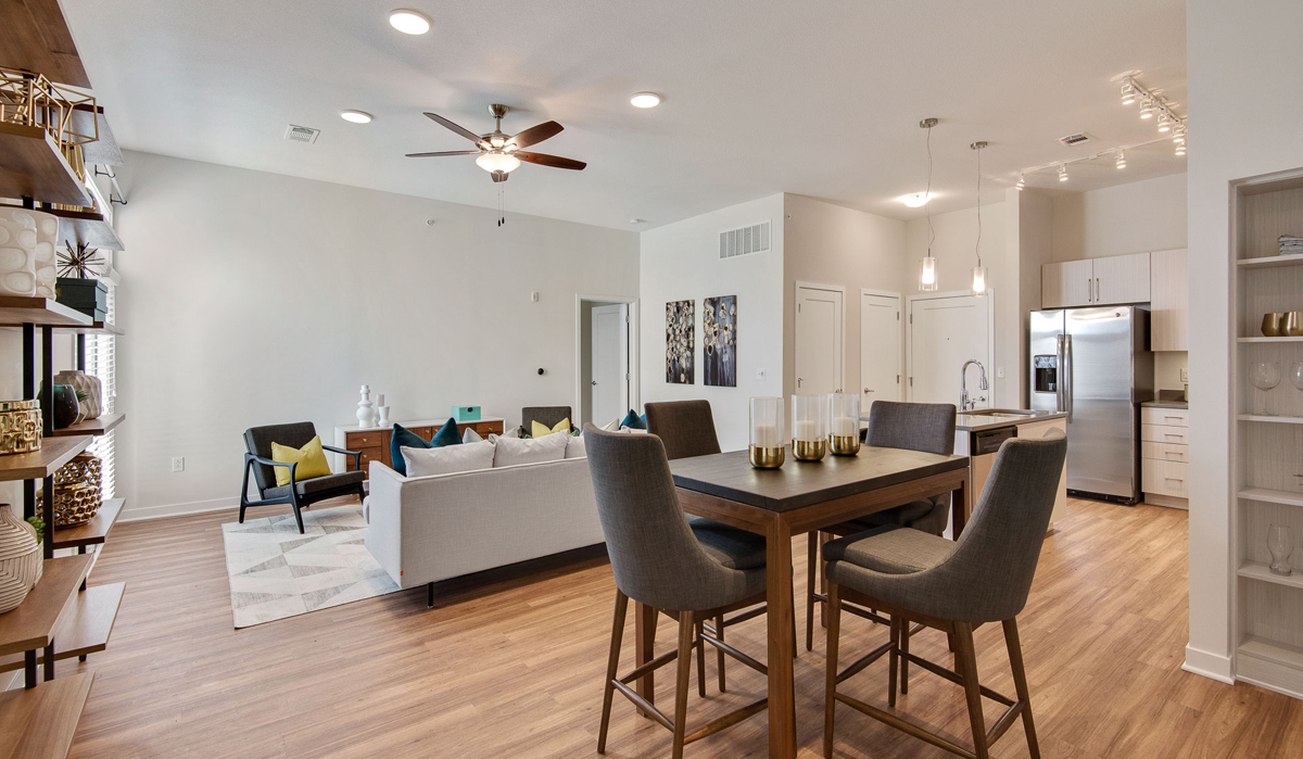 Avenue 80 Unit Dining Area in Overland Park, Kansas designed by NSPJ Architects and Landscape Architects