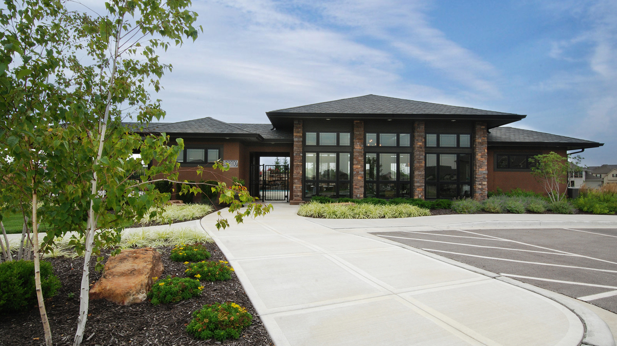 Clubhouse and Parking Lot at Summerwood in Overland Park, Kansas Designed by NSPJ Architects