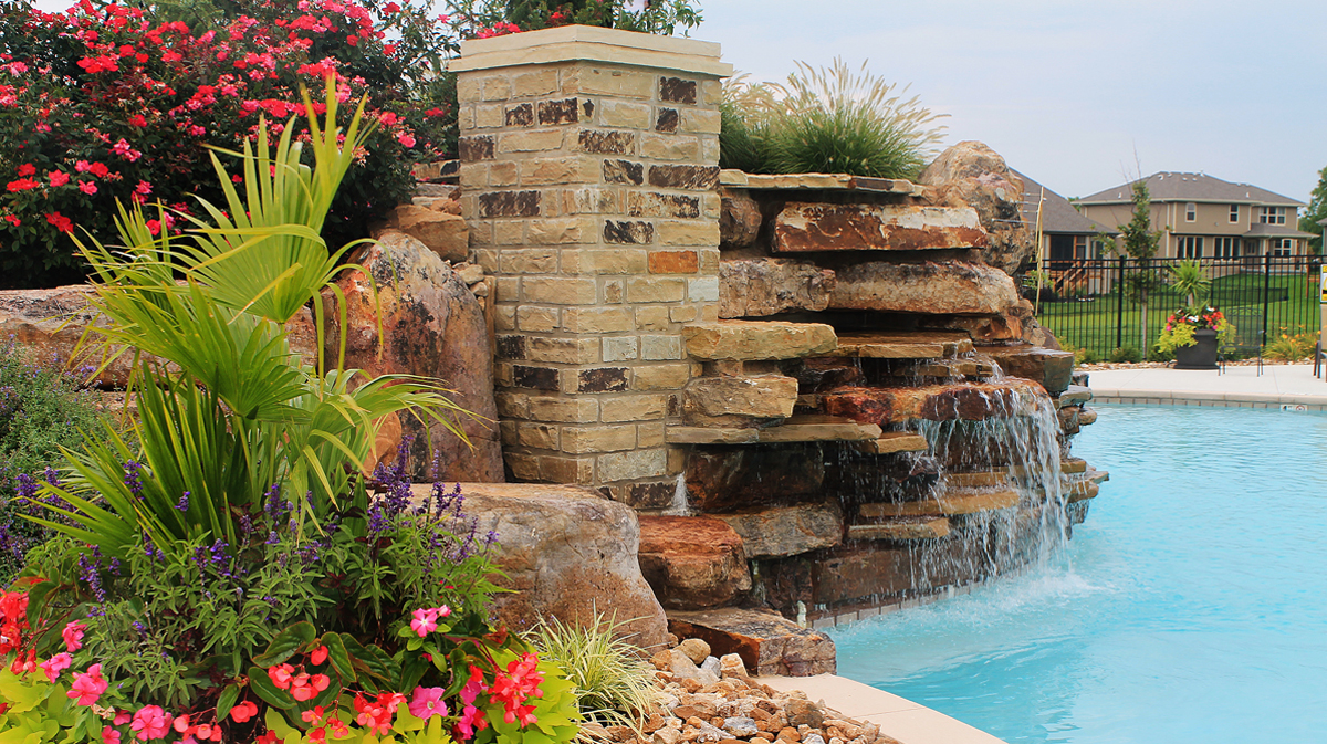 Stone Water Feature at Summerwood in Overland Park, Kansas Designed by NSPJ Architects