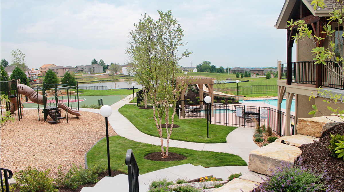Playground and Pool at Wilshire by the Lake in Overland Park, Kansas Designed by NSPJ Architects