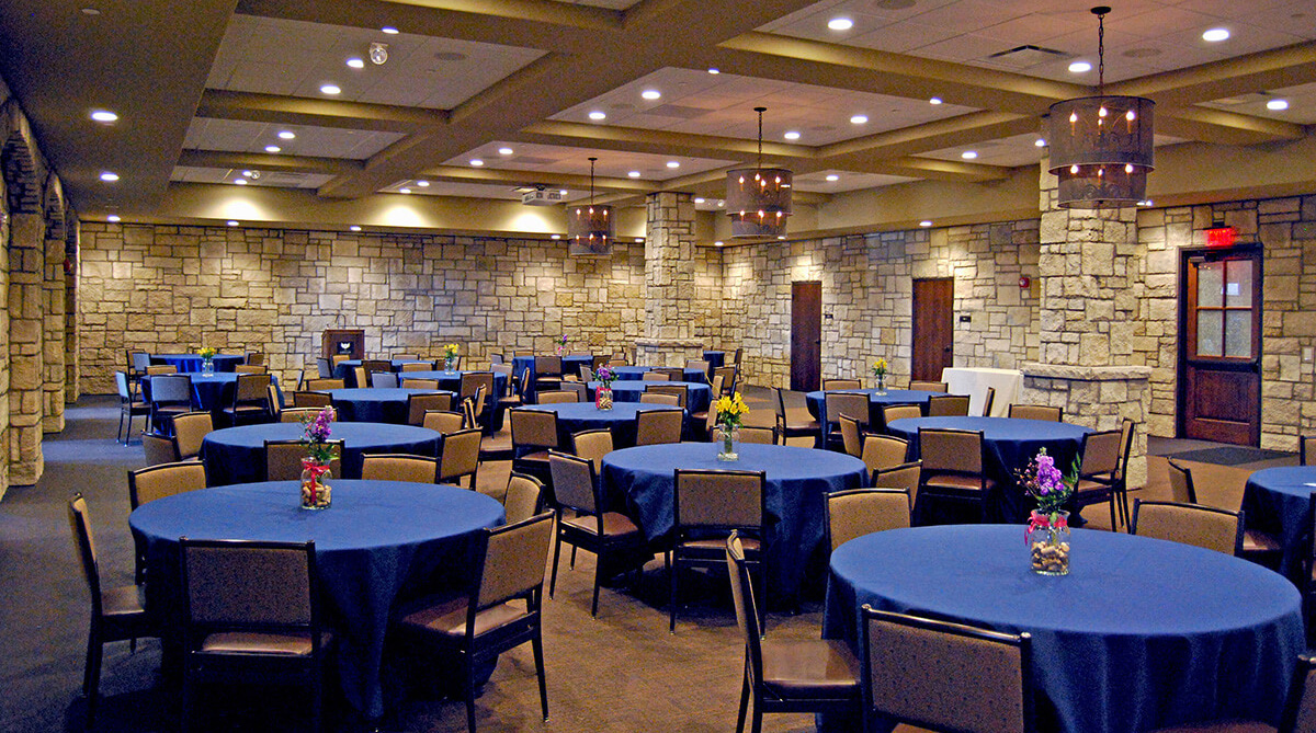 Banquet space at the Oread Hotel, designed by NSPJ Architects