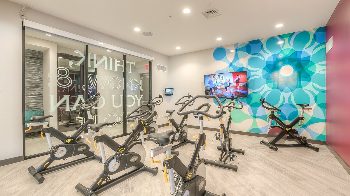 Cycling studio at Royale at CityPlace, designed by NSPJ Architects