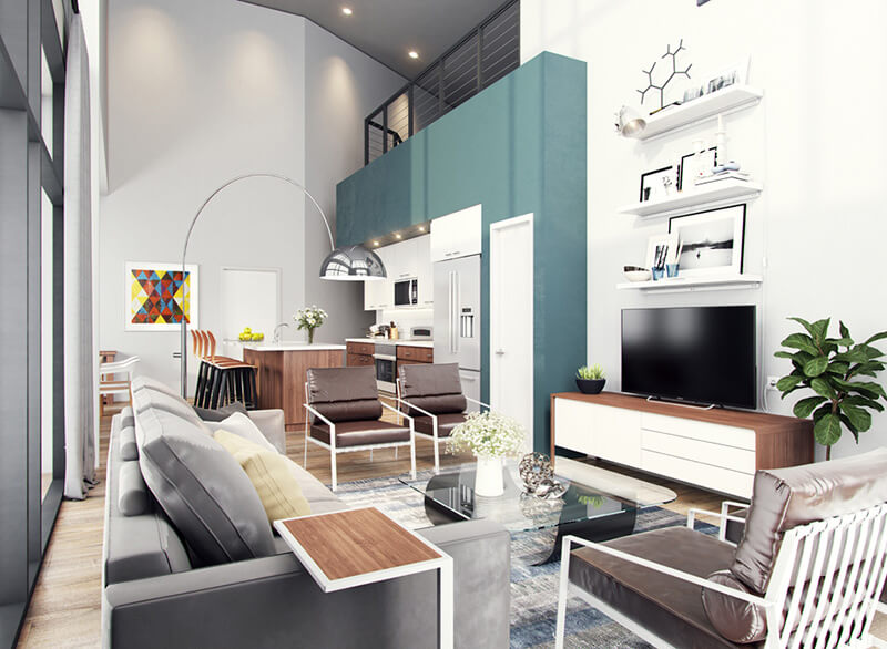 NSPJ Architects 531 Grand Interior Living Area Rendering