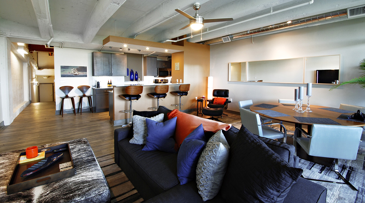 Living Room in Congress Lofts in Kansas City, Missouri Designed by NSPJ Architects
