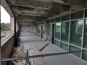 Individual unit terraces during renovation, prior to dividers being installed.
