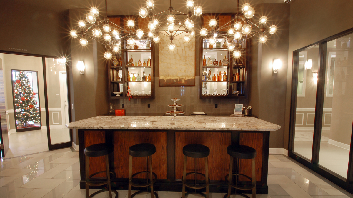 Social room wet bar at Mission 106 in Leawood, Kansas, designed by NSPJ Architects