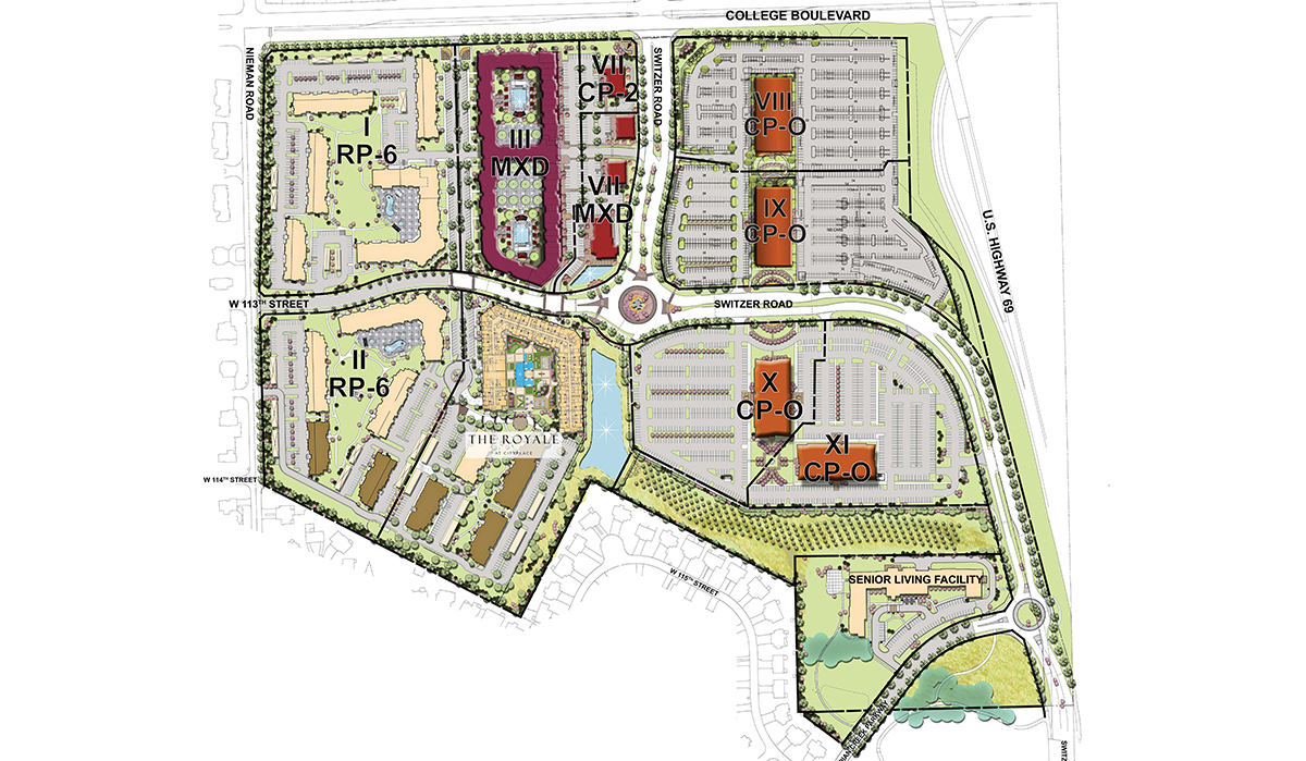 CityPlace Master Plan in Overland Park, Kansas designed by NSPJ Architects and Landscape Architects