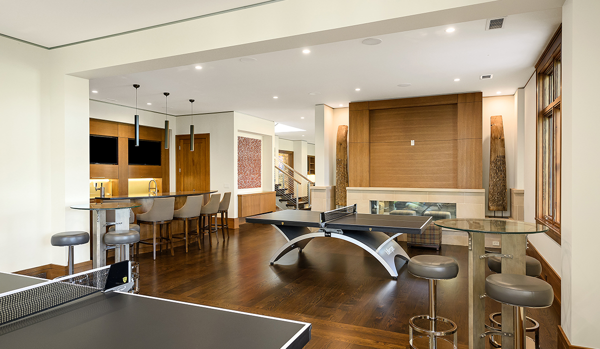 Prairie-Style Contemporary Game Area and Ping Pong with Bar