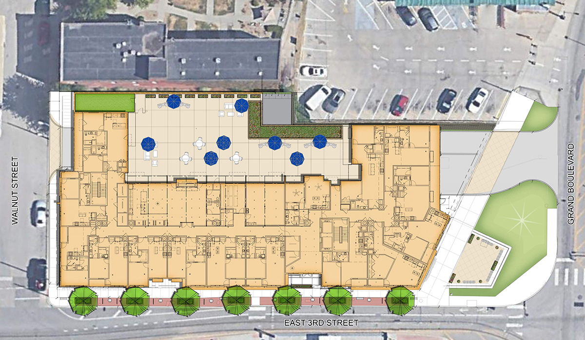 Site plan render of Ashland at the River Market designed by NSPJ Architects Kansas City