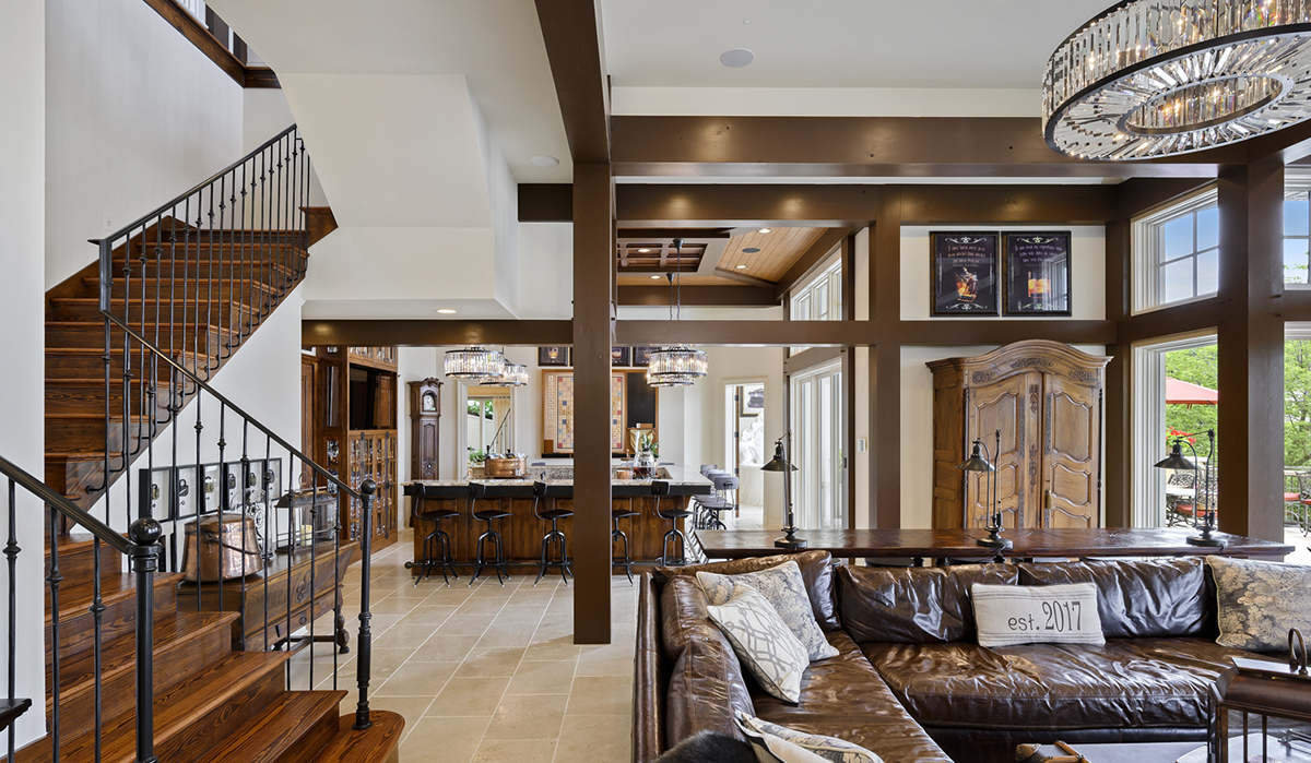Basement at the Lake of the Ozarks Luxurious Home designed by NSPJ Architects