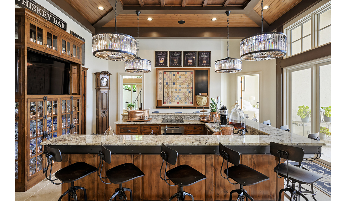 Basement Bar at the Lake of the Ozarks Luxurious Home designed by NSPJ Architects