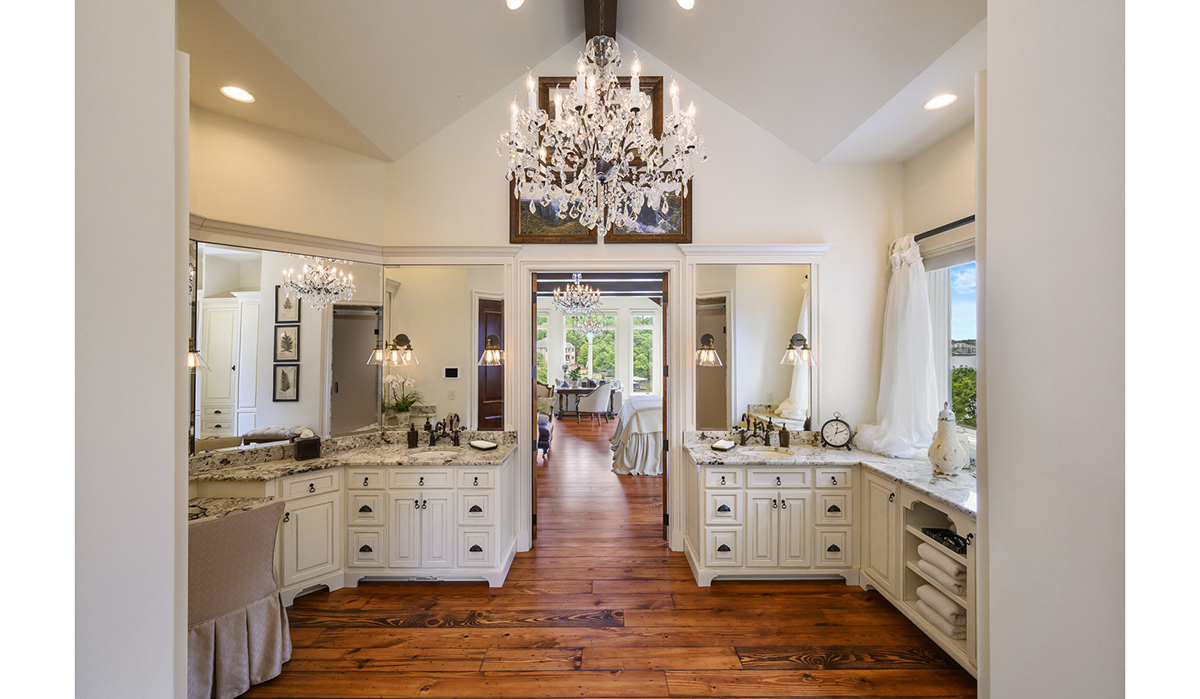 Master Bathroom at the Lake of the Ozarks Luxurious Home designed by NSPJ Architects