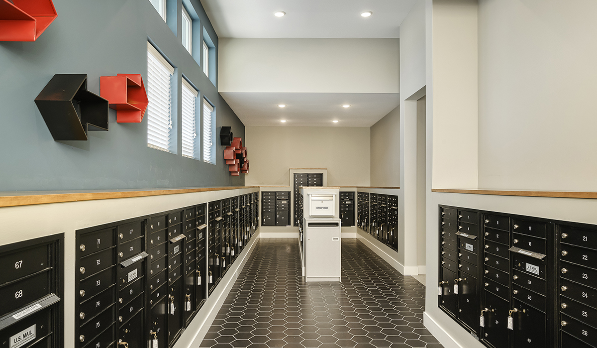 Mail Room at Summit Square Apartments in Lee's Summit, Missouri designed by NSPJ Architects